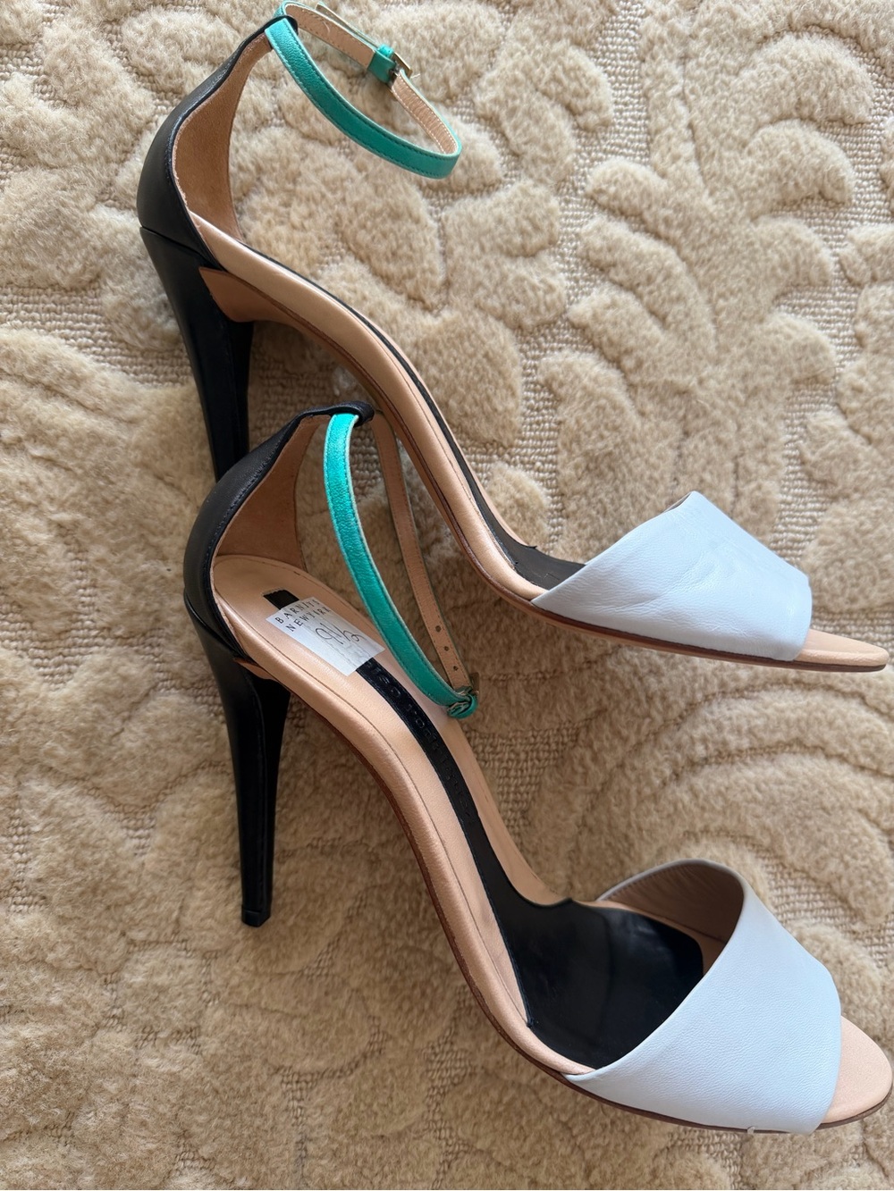 Narciso Rodriguez: lt grey, turq, and black heeled sandal wow new vintage !